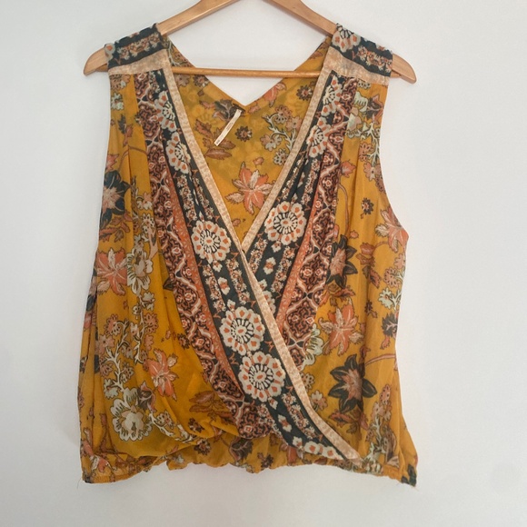 Free People M Havana Floral Print Surplice Top - Picture 2 of 12